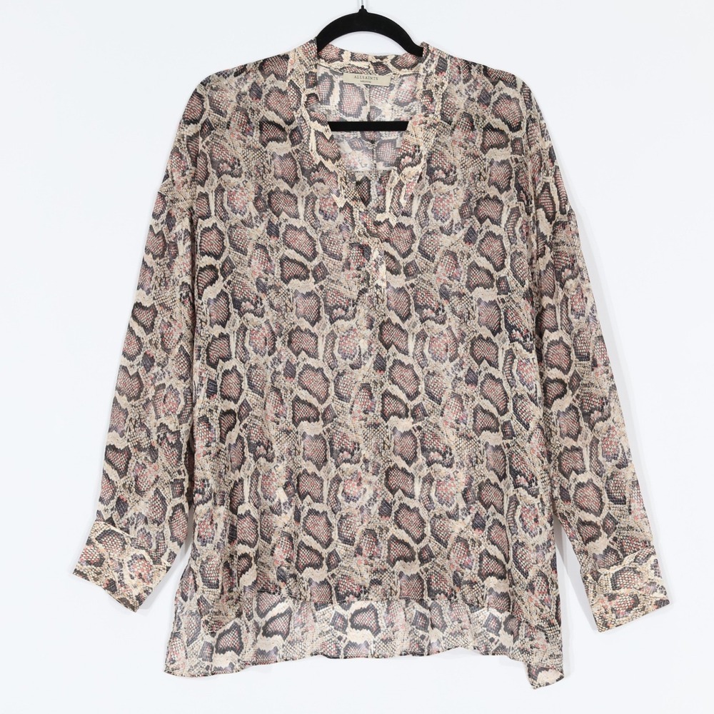 AllSaints Andia Misra Shirt Women Medium Multi Snake Print V-Neck Career Office